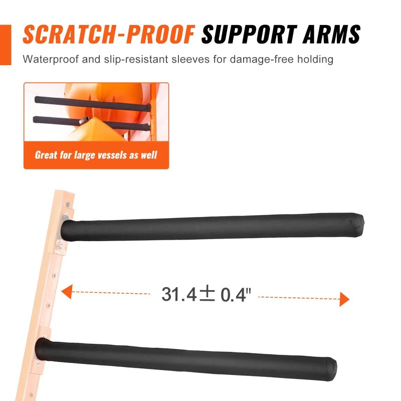 4-Capacity Adjustable Padded Arm Wall Mounted Kayak Storage Rack 400