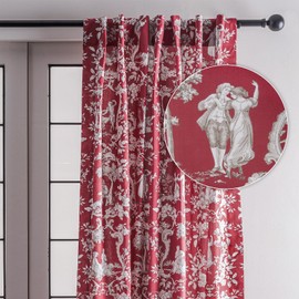 Maison d' Hermine Curtains for Living Room 100% Cotton 108 inch Length One Panel Light Filtering Toile Curtains for Bedroom Windows with Rod and Loop Pockets Drapes (Joli Jouy Red, 50" W x 108" L)