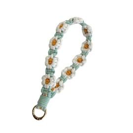 Qiansail Boho Macrame Wristlet Keychain, Cute Flower Keychain Keyring Bag Purse Charms Bracelet Wrist Lanyard for Women (White)
