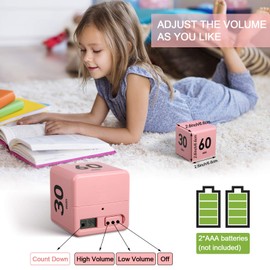 Weewooday Cube Timer, Gravity Sensor Flip Timer for ADHD Productivity, Classroom Kitchen Study Workout Cooking Desk Timers for Time Management, 15 20 30 60 Minutes Countdown Tool(Pink)