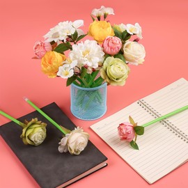 SunAngel Flower Pens Gifts Valentines Mother's Day 15 Pcs Artificial Mixed Rose Pens Party Favors Birthday Wedding Office School Supplies for Mom Girls Sister Friend Teacher Nurse. (Mixed White)