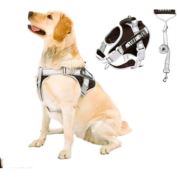 No-Pull Adjustable Dog Harness with Leash, Reflective PVC Harness for