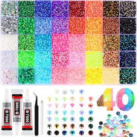 Zefy 40 Colors Resin Jelly Rhinestones for Bedazzling, 3mm 40000 Pcs Flatback Gems for Crafting, Bedazzling Kit with 3Pcs B7000 Glue for Clothing Shoes Nail Book Diamond Art