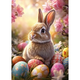 MEIYUDA Easter Diamond Painting Kits for Adults, 5D Rabbit and Colorful Eggs Diamond Art Kits, Buuny DIY Full Round Drill Fantasy Gem Art Painting Crafts for Home and Office Wall Decor 30x40cm