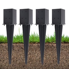 4 Pcs 4"x4" Fence Post Anchor Ground Spike 22"(Actual 3.6"x3.6") Heavy Duty Metal Fence Post Anchor with Black Powder-Coated for Deck,Fence,Porch,Railing,Mailbox