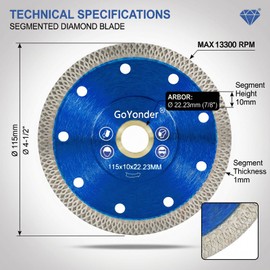 GoYonder 4.5 Inch Super Thin Diamond Saw Blade for Cutting Porcelain Tiles,Granite Marble Ceramics (4.5“Blue-3PCS)