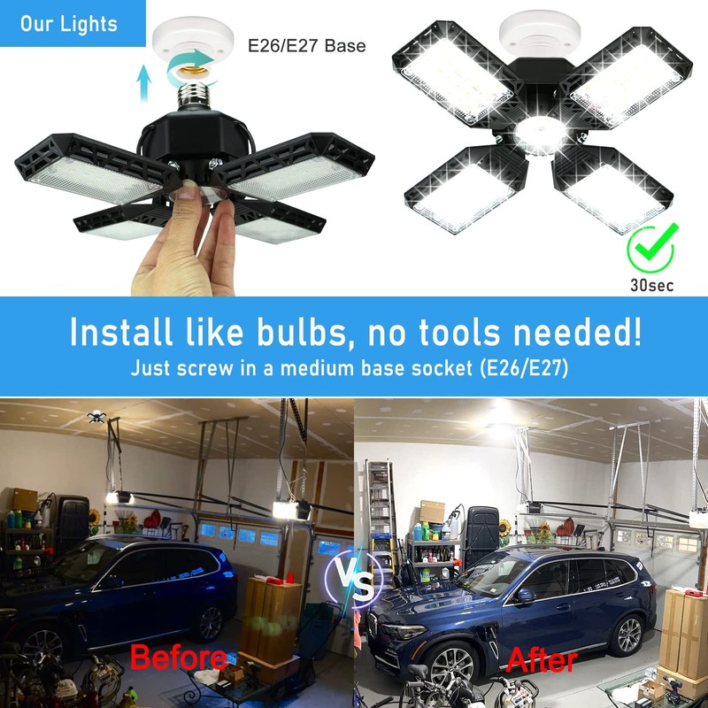 QiyuanLS 2-Pack LED Garage Light,150W Garage Lights Deformable LED Garage