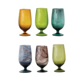 Creative Co-Op Hand Blown Stemmed Drinking Glass, Set of 6 Colors