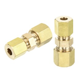 sourcing map 3Pcs Brass Compression Tube Fitting, 3/16" Tube OD x 1/4" Tube OD Connector Straight Coupling Adapter Union Fittings