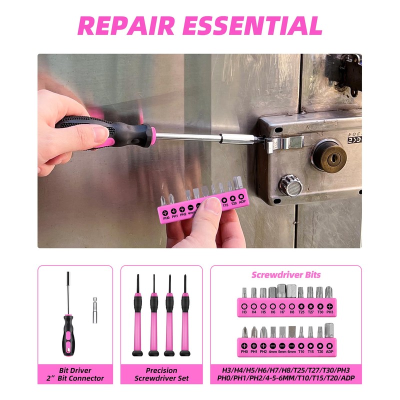 Pink Tool Set, 40-Piece Kit for Home Repair and DIY