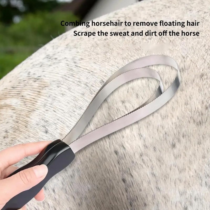 Heavy-Duty Serrated Horse Sweat Scraper | Double-Sided Grooming Tool for