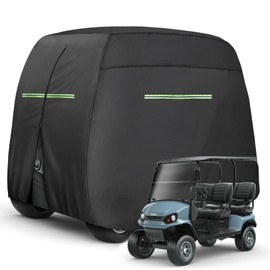 Xoxocos 4 Passenger Golf Cart Cover for Yamaha EZGO Club Car - Dupont Oxford Fabric & Hydrophilic Cotton, Waterproof Windproof Cover with Extended Zippers & Reflective Strips