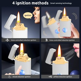 REIDEA Vintage Lighter: 4 Ignition Methods, Visible Transparent Oil Level, Refillable Kerosene (No Kerosene Included), USB Rechargeable, Cool Retro Design for Men (Silver)