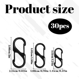 Carabiner Clip, 30 pcs Zipper Clips Anti Theft, Mini Carabiner, Ual S Shaped Clips, 3 Size Pull Replacement, Backpack Zipper Pulls Keep Zippers Closed, Doubleclip Hooks Keychain