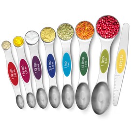 Urbanstrive Magnetic Measuring Spoons Set Stainless Steel, Dual Sided for Liquid Dry Food, Measuring Cups Spoons Set Fits in Spice Jar, Kitchen Gadgets, Cooking Utensils Set, Including Leveler, 8Color