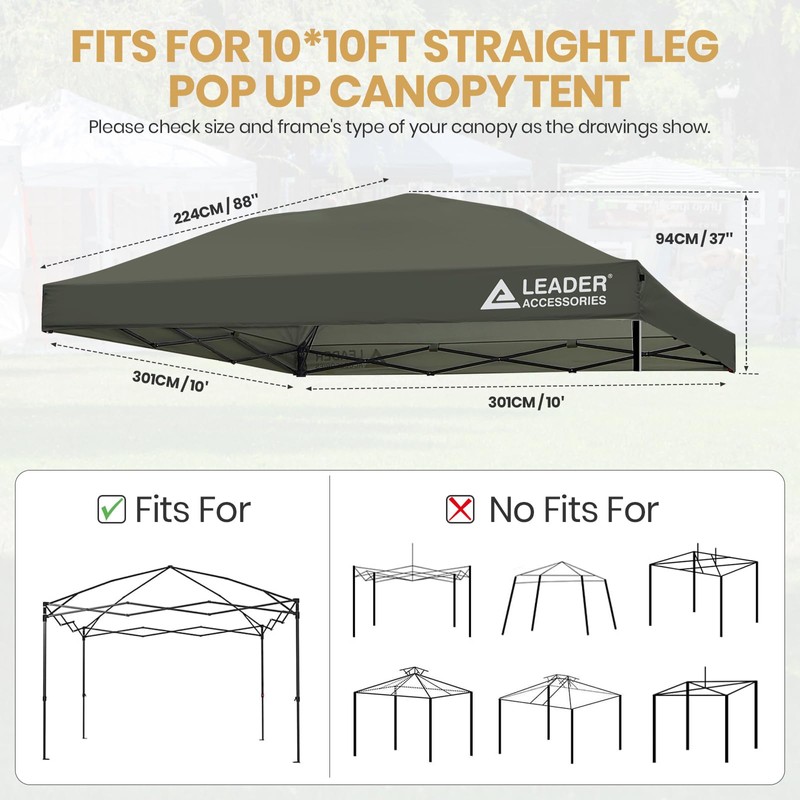 Leader Accessories Replacement Canopy Top Cover for 10’ X 10’