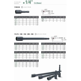 Yamashita Industrial Research Laboratory Koken 1/4 (6.35 mm) H Long Nut Setter (with Magnet), Total Length: 5.9 inches (150 mm), 0.4 inches (10 mm), 4.5 inches (115.150-10 mm)