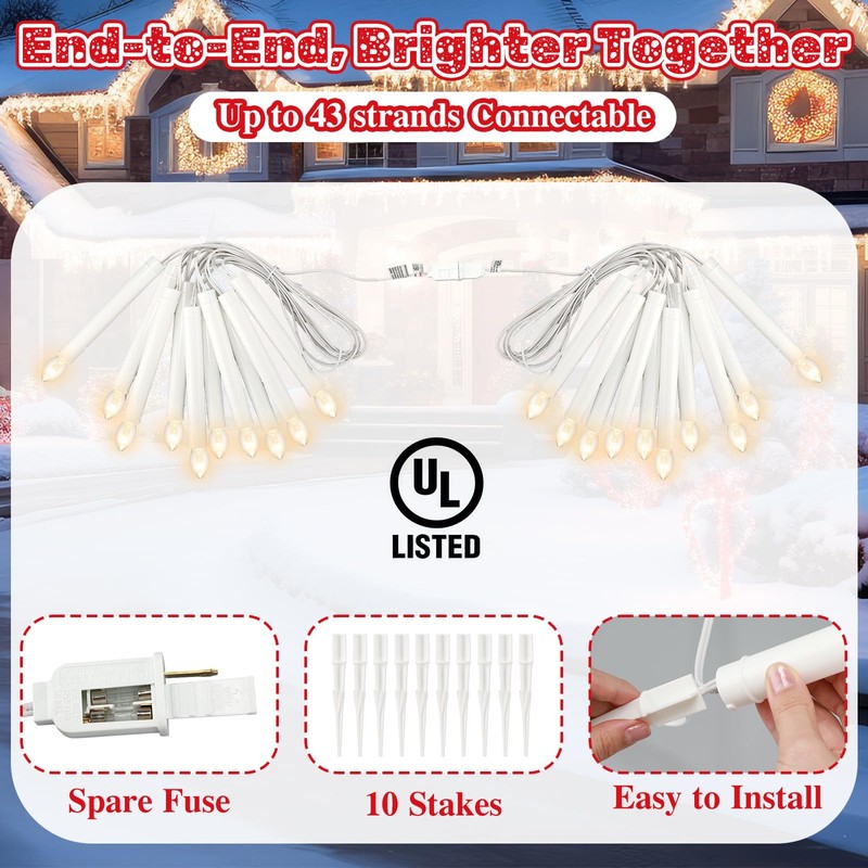 Tujoe 10 Pcs Christmas C7 Pathway Lights Outdoor Candle Lights