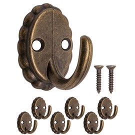 FUXXER® - Antique Coat Hooks, Towel Hooks, Clothes Hooks, Iron Hooks, Wall Hooks for Hanging, Hanger, Brass Bronze Design, Vintage Country House Retro, Oval Set of 5