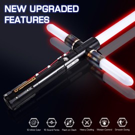 Galidraan Heavy Dueling Light Saber Motion Control Smooth Swing Crossguard Light Saber with 12 RGB Colors 16 Sound Fonts Heavy Metal Handle and Replaceable Blade, Light Sabers for Adults