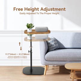 GENDLTHIJ C Shaped End Table for Couch, C Table End Table with Adjustable Height, 360° Swivel Couch Table for Living Room,Bed Side Table,Coffee Table, Bedroom,Study and Small Spaces(Walnut Color)