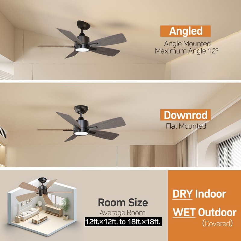 TALOYA 42 Inch Ceiling Fans with Lights Led Remote Control