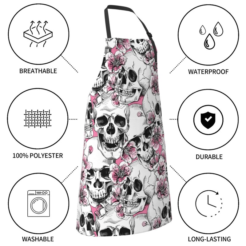 Fenmshairy Sugar Skull and Cherry Blossoms Waterproof Bib Apron with