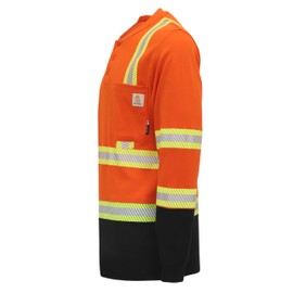 BOCOMAL FR Shirts High Visibility/Hi Vis Reflective Flame Resistant/Fire Retardant Shirt 7oz Orange Black Men's Safety Shirts