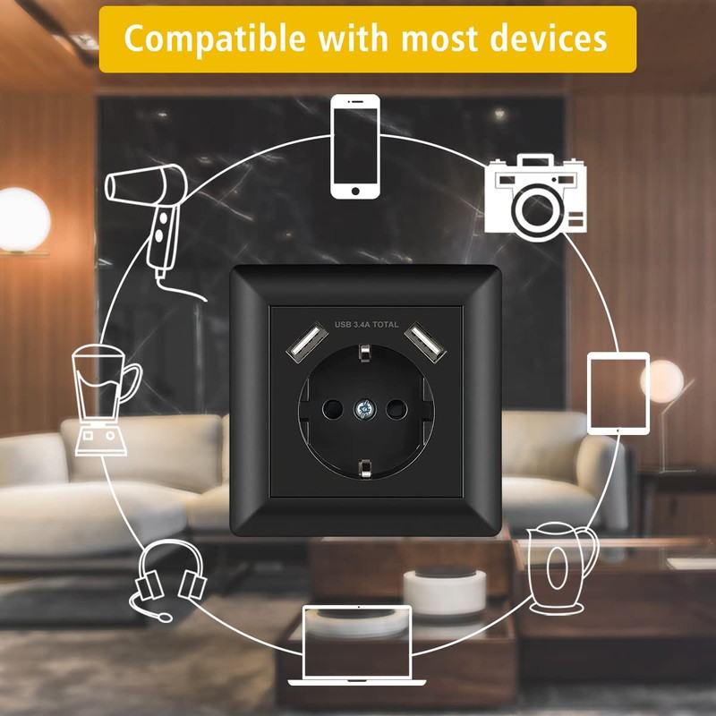 Sasudose Sockets with USB, black