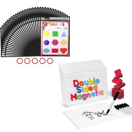 Gamenote 6 Pack Magnetic Small White Board Set & Dry Erase Pockets 30 Pack with Rings