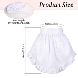 Tucnoeu White Waist Apron with 2 Pockets,Adjustable Half Waitress Apron Adult Frilly Maid Aprons Party Cooking Kitchen Coffee Shop(23.6 x 15.7inch)