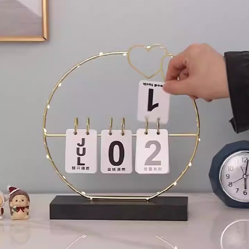Perpetual Flip Calendar with LED Light Durable Construction Metal Art