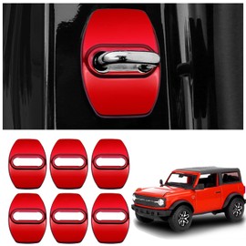 YJMOTOR Fit Bronco Sport 2021 2022 2023 2024 Lock Latchs Cover Stainless Steel Door Arm Protection Cover Trim Interior Accessories for Ford Bronco 2 and 4 Door Type Decoration(Red-6p)