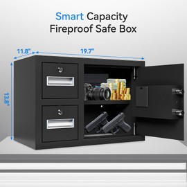 Safe Box Biometric Money Safes Security Lock Box 2 Cuft Fingerprint Depository Safe With 2 Drawers Upgraded Anti-Theft Smart Alarm for Home Office Hotel Dorm