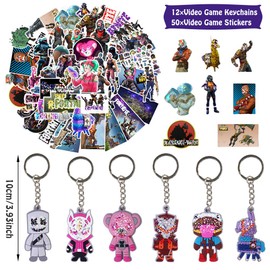 SWZY Video Game Keychains&Stickers,12pcs Video Game Keyrings for Kids,Gaming On Themed Stickers Gamer Keychain Party Bag Fillers for Boys Party Bags Cute Cartoon Keyrings