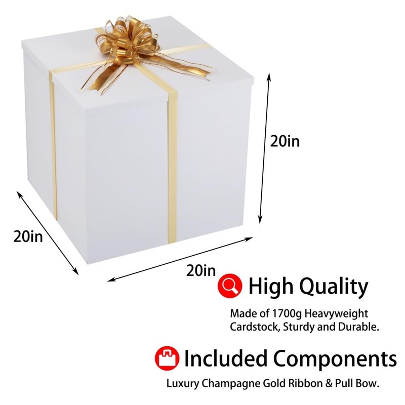 Extra Large Gift Box with Lid 20x20x20 Inches, White Big