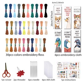FREEBLOSS 6 Set Cross Stitch Bookmark Kit Stamped Cross Stitch Kit Read Text Stamped Embroidery Bookmark with Instruction Cross Stitch Kits for Adults DIY Bookmark Kit 8.66''x3.14''