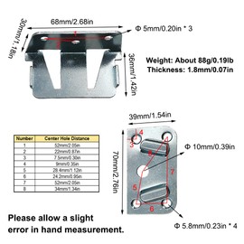 Bed Rail Brackets Hinges, 4 Pack Heavy Duty Wood Bed Rail Bracket Bed Slat Connector, Wood Bed Connecting Fixings for Bedframe Bedboard (Silver Zinc)