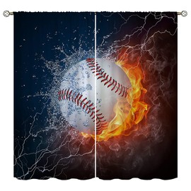 Baseball Blackout Curtains Home Decor,American Flag Professional Grand Arena Stadium League Rod Pocket Thermal Insulated Drapes Darkening Window Curtain for Girls Boy Bedroom Living Room 42 x 63 Inch