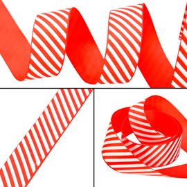 Lezevn 50 Yards 1 Inch Peppermint Stripe Ribbon Candy Stripe Ribbon Red White Christmas Ribbon for Gift Wrapping Bows Holiday DIY Decoration