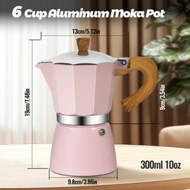 Vaolvpant 6 Cup Aluminum Moka Pot Classic Stovetop Espresso Coffee Maker 300ml 10oz Coffeemaker Percolator Mocha Pot Greca Coffee Maker Cafe Makers for Italian and Cuban Café Brewing Pink