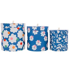 MIZFRUZZY Decorative Storage Containers, Set of 3, Blue Floral Pattern, Wool Storage, Toy Bin, belongings Organizer, Pet Cloth Storage, Nesting Containers with Lids, Shelf Decor