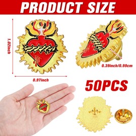 Juexica 50 Pcs Religious Sacred Heart of Jesus Pins Bulk Christian Favors Cross Enamel Lapel Brooch Red Heart Pins for Clergy Appreciation Gift Church Funeral Sunday School(Sacred)