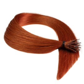 hair2heart Premium Nanoring Real Hair Extensions, Straight, 50 Strands, 0.8 g, 50 cm, 8/43 Light Blonde, Red/Gold