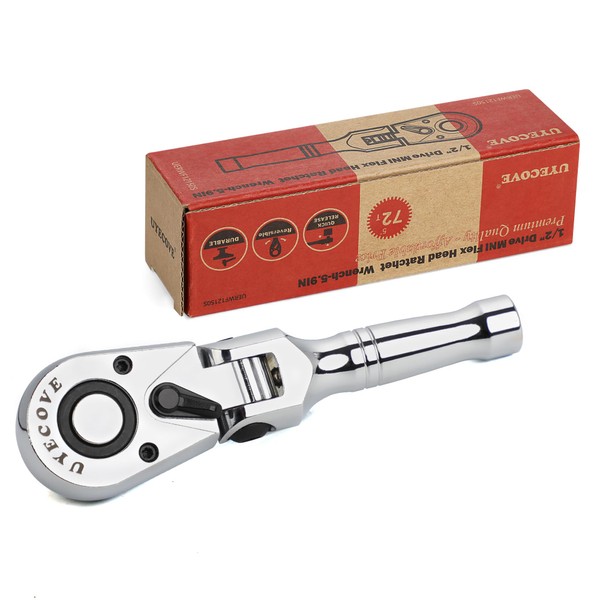UYECOVE 1/2 Inch Drive Stubby Ratchet, Flex Head Ratchet 1/2