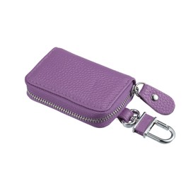 X AUTOHAUX Vehicle Remote Control Key Case Faux Leather Zip Purple