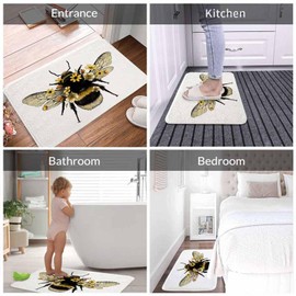 Bee Bath Rugs Wings Flowers Yellow Bee Bug Animal Microfiber Bathroom Mat Soft Plush Shaggy Shower Mat for Bathroom Fluffy Comfortable Water Absorbent Carpet Non-Slip Machine Washable 20"X30"