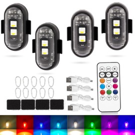 XINGWU 4PCS Wireless Led Strobe Lights with Remote Control 8 Colors USB Rechargeable Waterproof Emergency Lights Rock Light Flashing Light for Car Motorcycle Aircraft Scooter Bike Truck Drone Vehicle