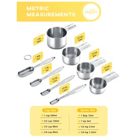 Joyhill Measuring Cups and Spoons Set of 8 Piece, Metal Stainless Steel Measuring Cups and Spoons Set for Baking Cooking, Dry and Liquid Ingredients