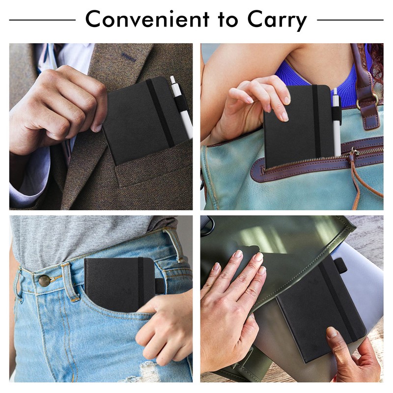 feela 3 Pack Pocket Notebook Journals with 3 Black Pens,
